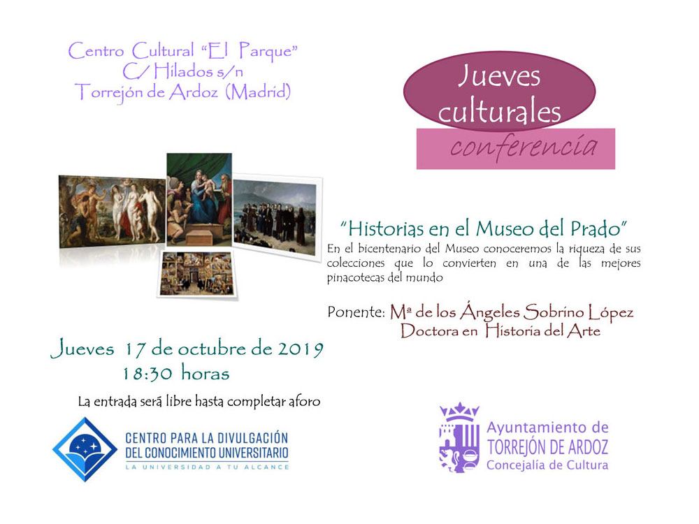Mañana jueves 17 de octubre, arrancan los “Jueves Culturales” con la conferencia “Historias en el Museo del Prado” 