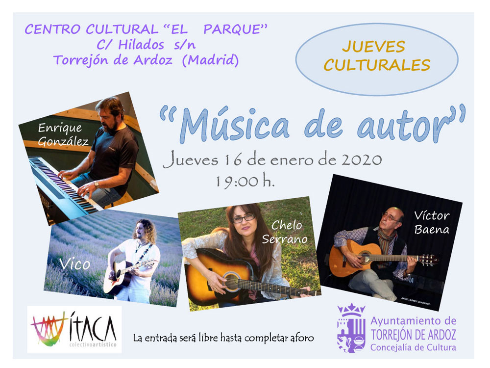 Mañana jueves 16 de enero, continúan los “Jueves Culturales” con el concierto “Música de autor” 