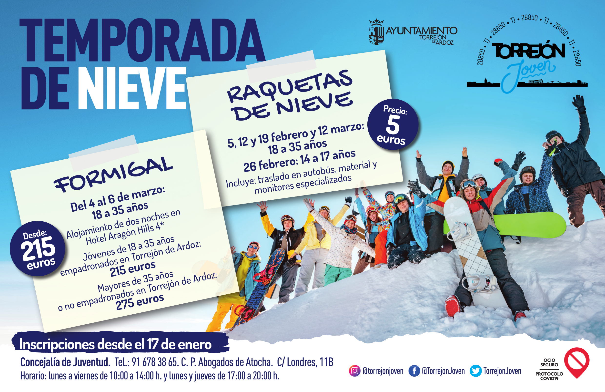 La Concejalía de Juventud del Ayuntamiento de Torrejón de Ardoz ofrece excursiones a la nieve desde 5 euros