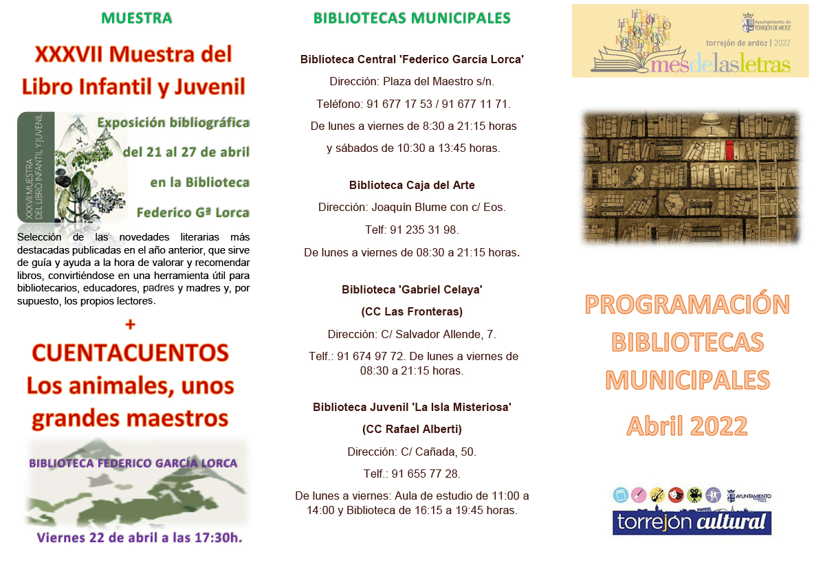 Programación en las bibliotecas municipales con motivo del Mes de las Letras