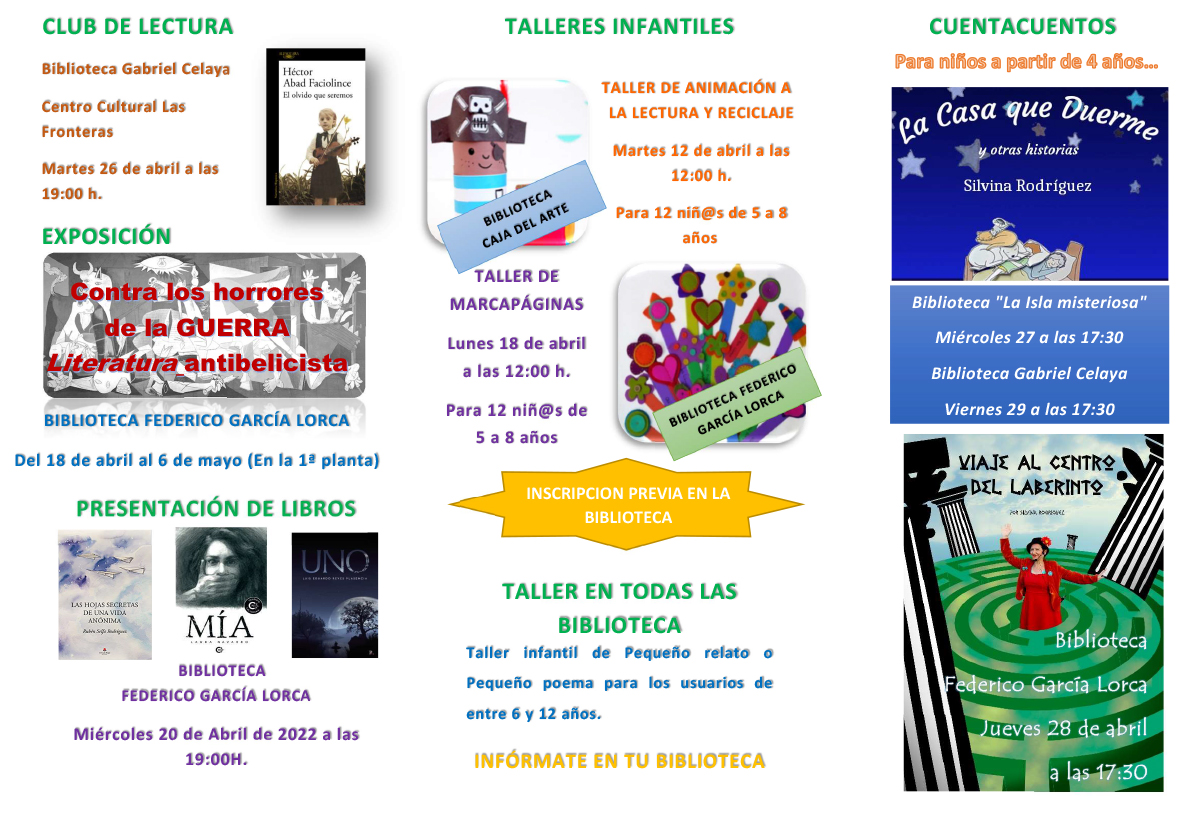 Programación en las bibliotecas municipales con motivo del Mes de las Letras