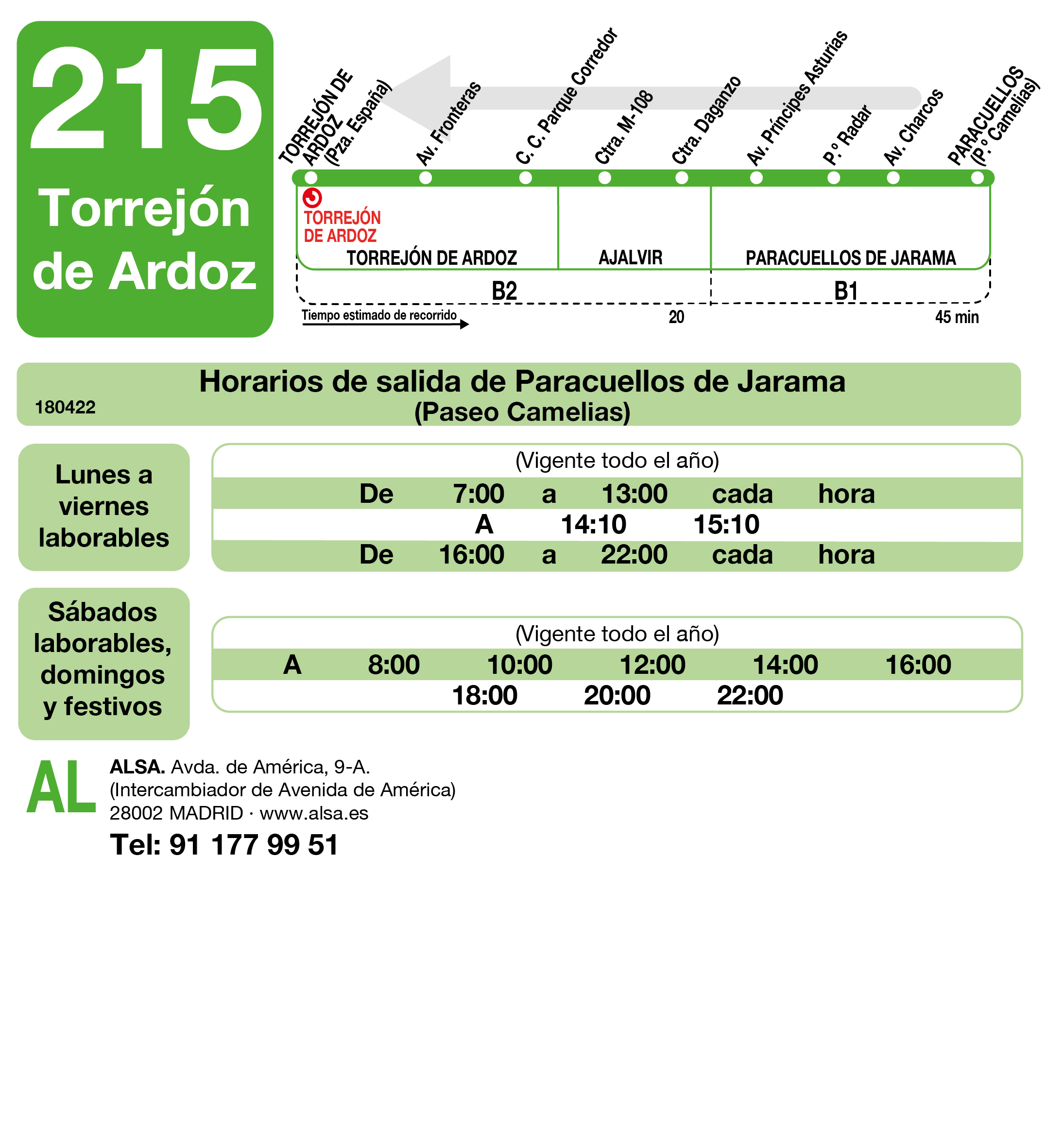 La línea de autobuses interurbanos 215, que conecta Torrejón de Ardoz con Paracuellos del Jarama, amplía desde hoy, lunes, su horario nocturno