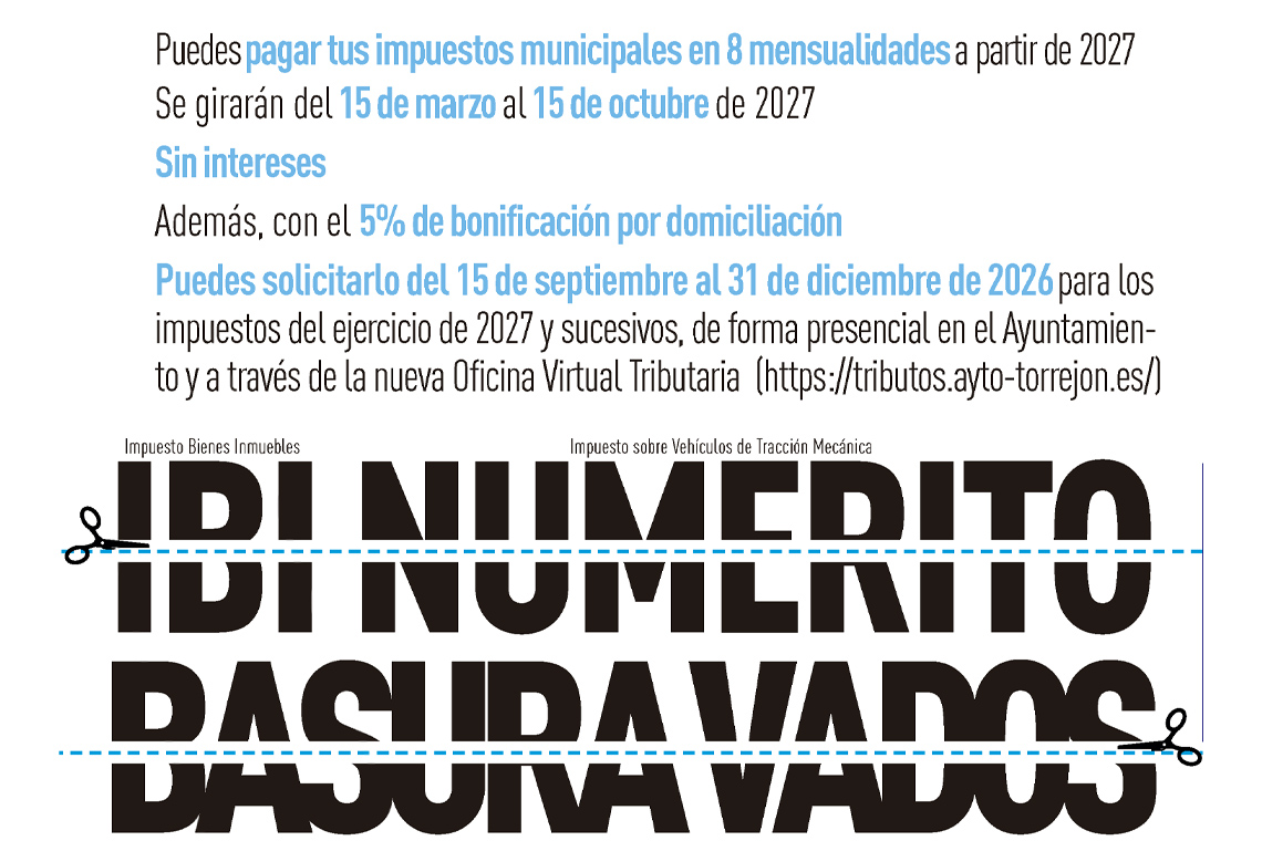 Torrejón de Ardoz facilita el pago de impuestos municipales en 8 mensualidades a partir de 2027
