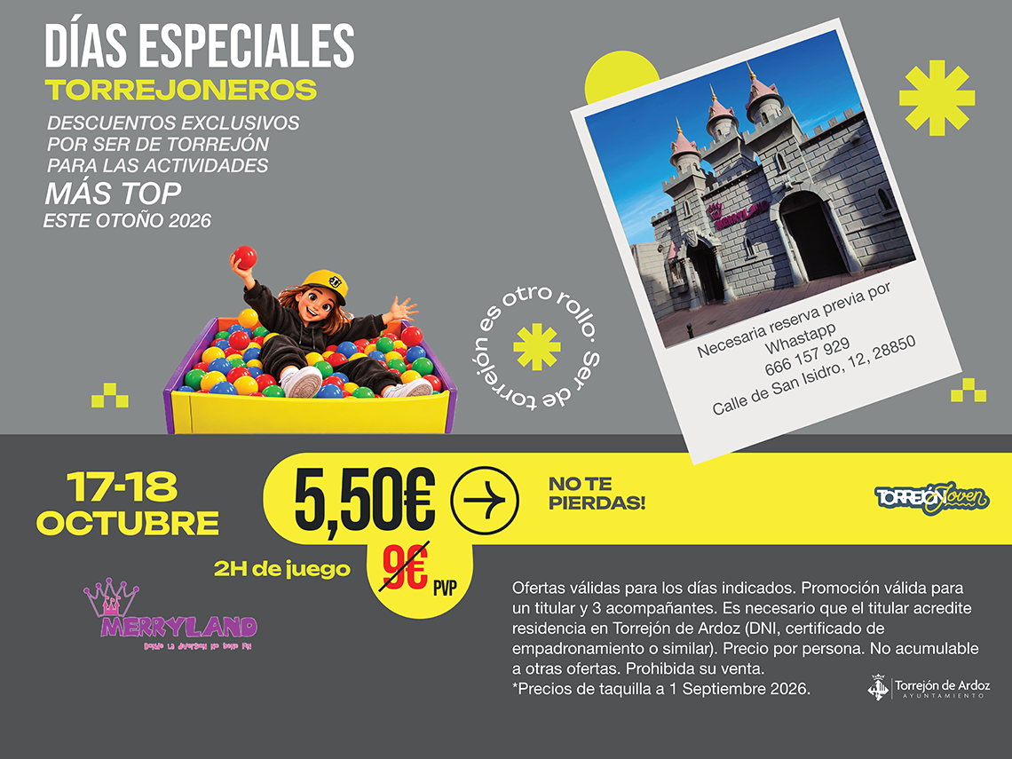 Merryland en Torrejón de Ardoz ofrece diversión a los más pequeños por solo 5,50 euros