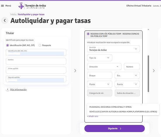 OCUPACIÓN TEMPORAL DE VÍA PÚBLICA CON VEHÍCULOS