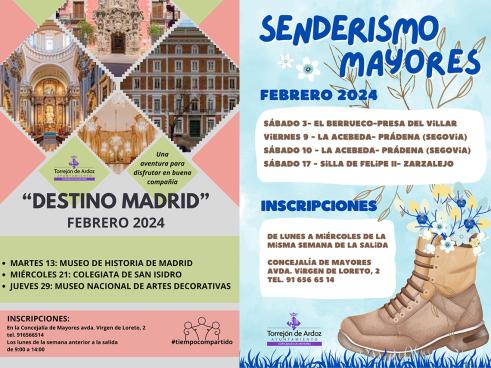 Continúa la temporada de actividades para los mayores torrejoneros con “Destino Madrid” y el Programa de Senderismo