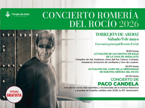 La Romería del Rocío de Torrejón contará con el concierto gratuito de Paco Candela que actuará el sábado 9 de mayo en el Recinto Ferial