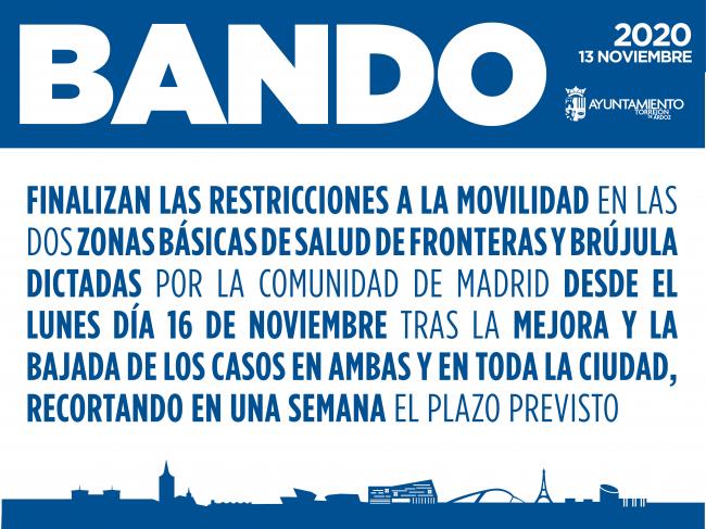 Desde el lunes 16 de noviembre finalizan las restricciones a la movilidad en las dos Zonas Básicas de Salud de Fronteras y Brújula