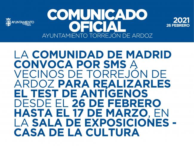 La Comunidad de Madrid convoca por SMS a los vecinos de Torrejón de Ardoz para realizarles el test de antígenos 