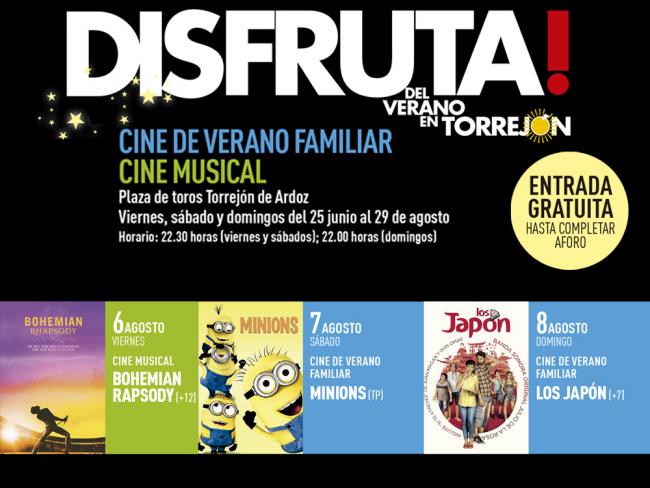 El Cine de Verano Musical y Familiar continuará mañana viernes 6, el sábado 7 y el domingo 8 de agosto con “Bohemian Rapsody”, “Minions” y “Los Japón”, respectivamente 