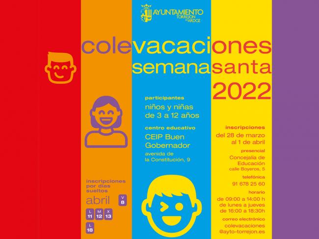 El plazo de inscripción para las “Colevacaciones” de Semana Santa permanecerá abierto del 28 de marzo hasta el 1 de abril  