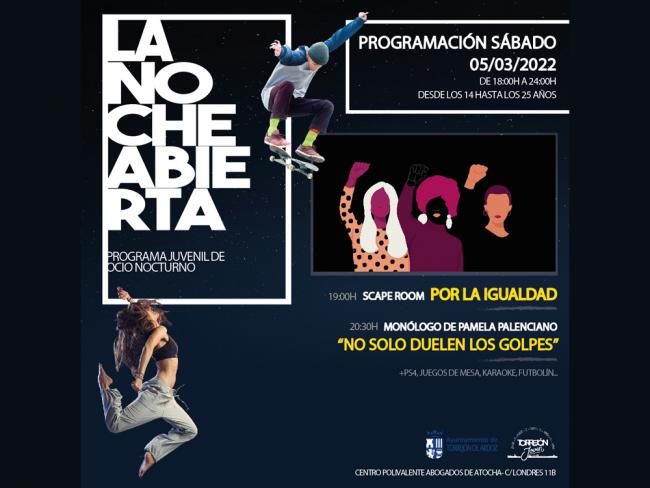 Este sábado 5 de marzo continúa la programación de “La noche abierta” con un “Scape Room por la igualdad” como actividad especial 