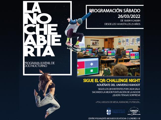 Las actividades especiales del programa de ocio alternativo para jóvenes “La noche abierta” continúan este sábado 26 con “Sigue el QR: Challenge night, aduéñate del universo Kahoot”
