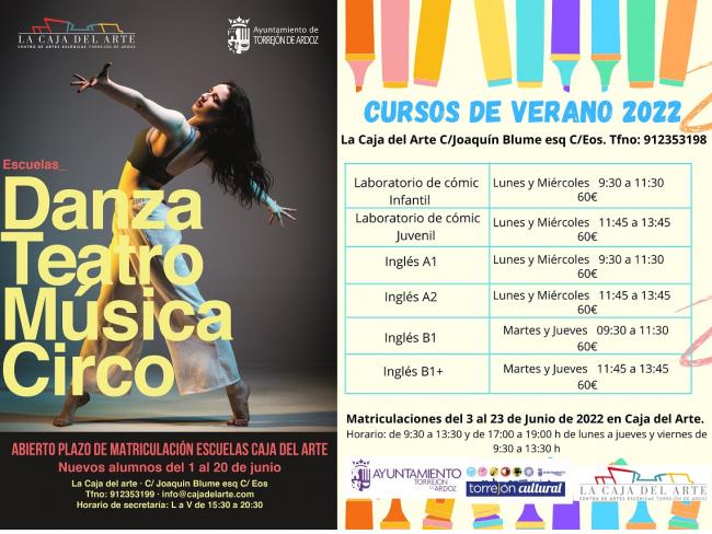 Todos los torrejoneros que lo deseen pueden matricularse hasta el próximo 20 de junio como nuevos alumnos en las escuelas de danza, teatro, música y circo que se imparten en La Caja del Arte