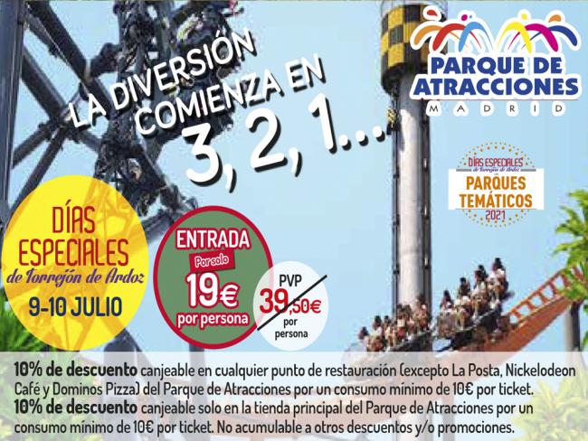 El sábado 9 y el domingo 10 de julio, continúan los Días Especiales de Torrejón de Ardoz en los parques temáticos con descuentos en el Parque de Atracciones  