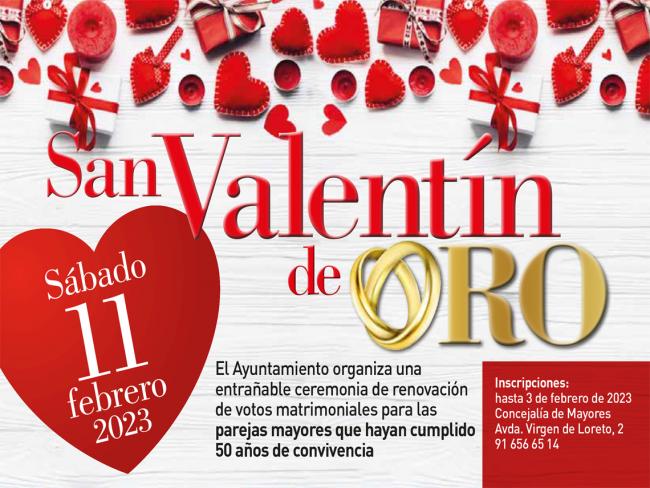 Las parejas que hayan cumplido 50 años de convivencia podrán celebrar el sábado 11 de febrero, a las 12:00 horas, “San Valentín de Oro”