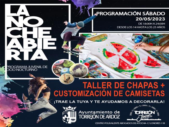 Taller de chapas y customización de camisetas en “La Noche Abierta” de este sábado, 20 de mayo 