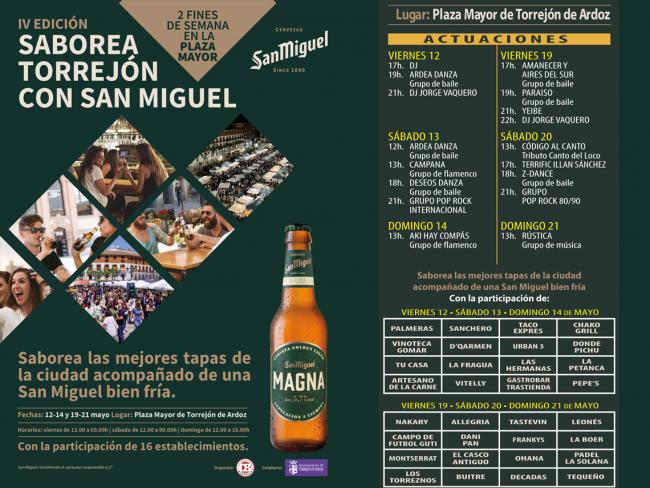Este fin de semana vuelve a la Plaza Mayor “Saborea Torrejón”, donde se podrá disfrutar de una gran variedad de tapas de la mano de 16 establecimientos de la ciudad, acompañadas de una bebida