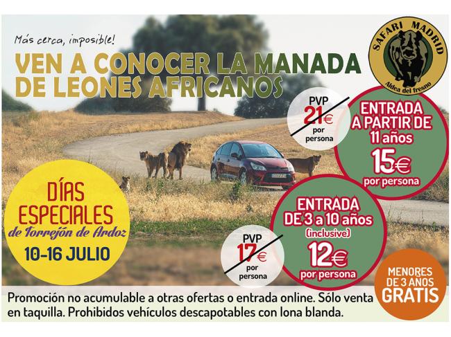 Hasta el domingo, 16 de julio, continúan los Días Especiales de Torrejón de Ardoz en el Safari Madrid con grandes descuentos para los torrejoneros 