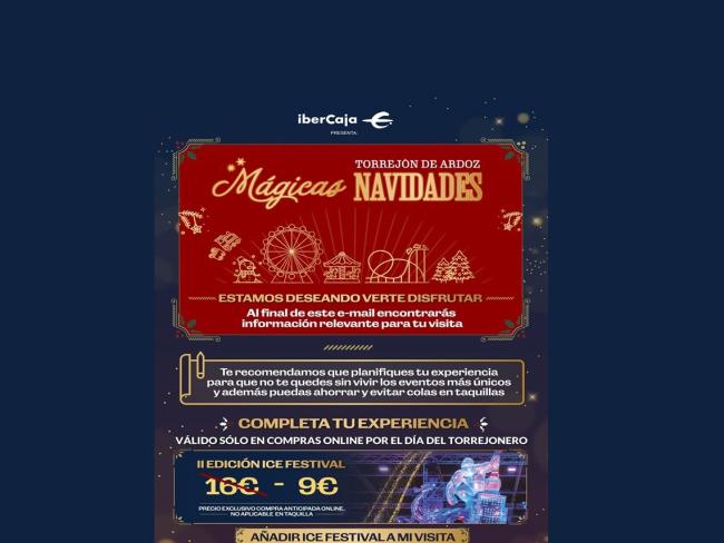 Hoy, los torrejoneros, además de acceso gratuito al Parque Mágicas Navidades, tendrán descuentos de hasta el 50% en Ice Festival, Pista de Hielo y Atracciones