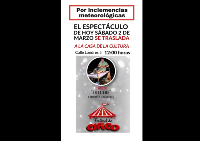 Espectáculo circo - cambio ubicación