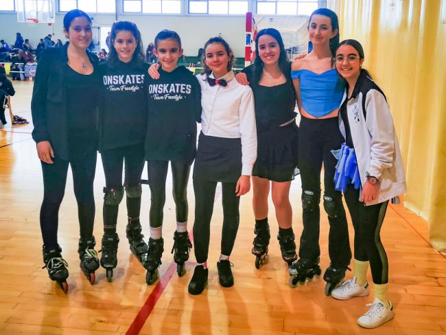 Las patinadoras participantes son de izquierda a derecha: Inés Ruíz, Jara Rivas, Laura Mera, Iratxe Hipólito, Lucía Nieto, Laura Valdovinos y Valeria Coria