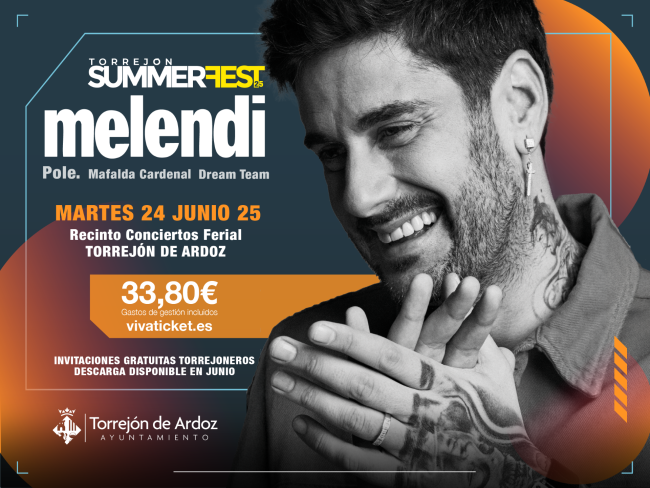 Melendi, cuarto concierto confirmado de las Fiestas Populares, dentro del Torrejón Summer Fest 2025, que se suma a Nicky Jam, Dani Fernández y Melody
