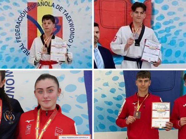 Luca Sminchise, Fabián Simón, Ainara García y Carlos Gómez, medallistas en el Campeonato de España de taekwondo en edad escolar