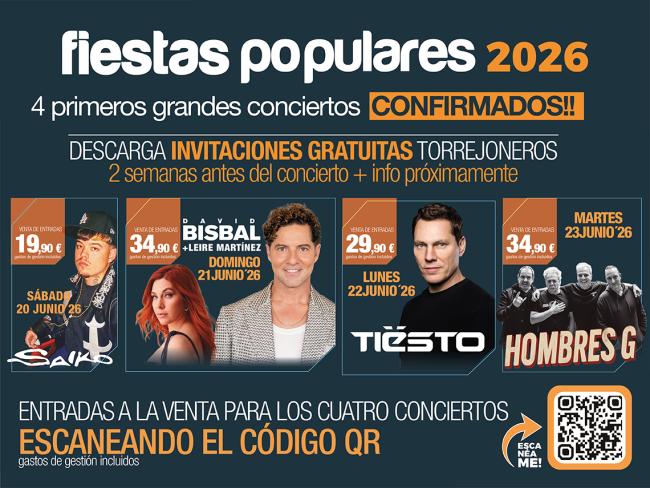Los grandes conciertos de Tiësto, David Bisbal, Hombres G, Leire Martínez y Saiko, en las Fiestas Populares 2026