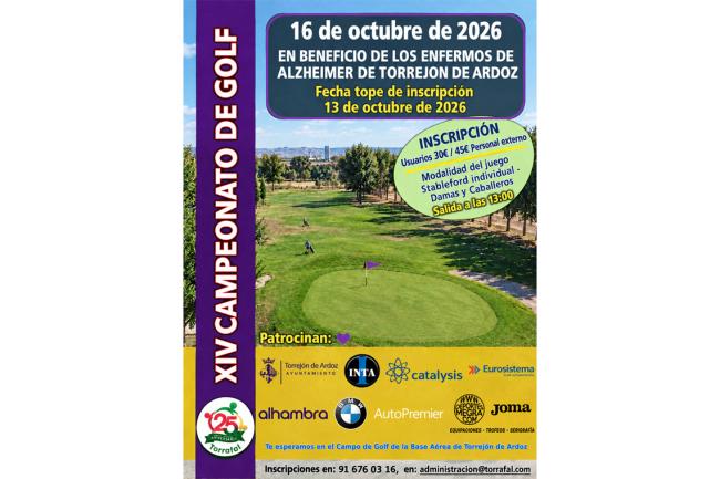 El campo de golf de la Base Aérea acogerá el XIV Campeonato de Golf a beneficio de Torrafal, la Asociación de Familiares y Enfermos de Alzheimer de Torrejón de Ardoz